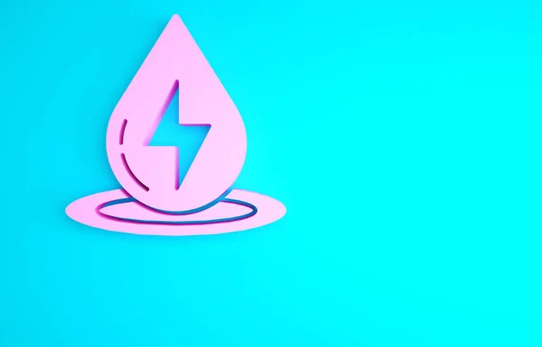 Różowa Ikona Energii Wody Izolowana Niebieskim Tle Koncepcja Ekologiczna Kroplą — Zdjęcie stockowe