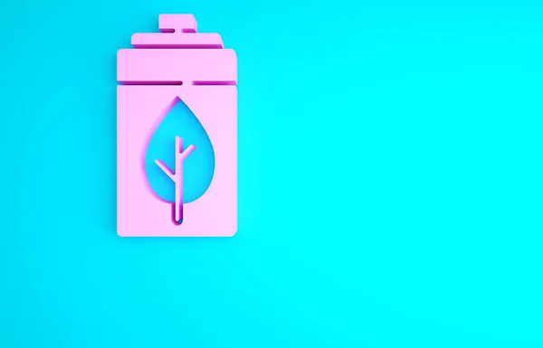 Pink Eco Nature Leaf Battery Icon Isolated Blue Background Energy — Stock Photo, Image