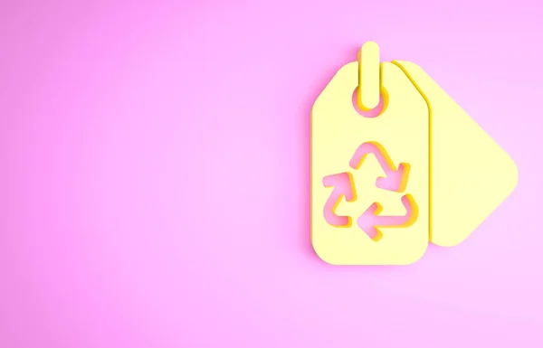 Étiquette Jaune Avec Icône Symbole Recyclage Isolé Sur Fond Rose — Photo