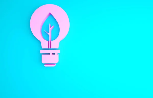Rosa Glühbirne Mit Blattsymbol Isoliert Auf Blauem Hintergrund Ökoenergiekonzept Alternatives — Stockfoto