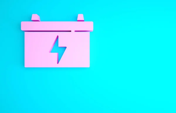 Pink Car Battery Icon Isolated Blue Background Accumulator Battery Energy — Stock Photo, Image