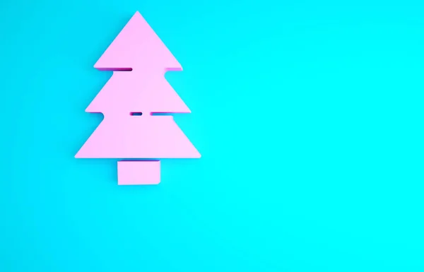 Pink Christmas Tree Icon Isolated Blue Background Merry Christmas Happy — Stock Photo, Image