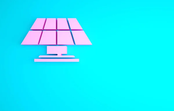 Pink Solar energy panel icon isolated on blue background. Minimalism concept. 3d illustration 3D render.