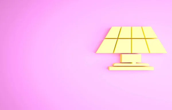 黄色太阳能电池板图标孤立在粉红色的背景上 最低纲领的概念 3D渲染3D插图 — 图库照片