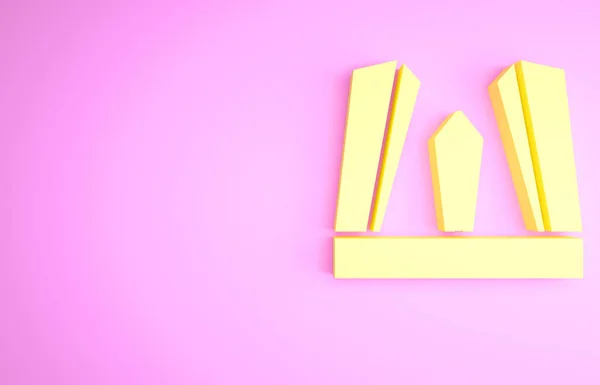 黄色的欧洲大门图标孤立在粉红色的背景上 Puerta Europa塔 西班牙马德里市 最低纲领的概念 3D渲染3D插图 — 图库照片