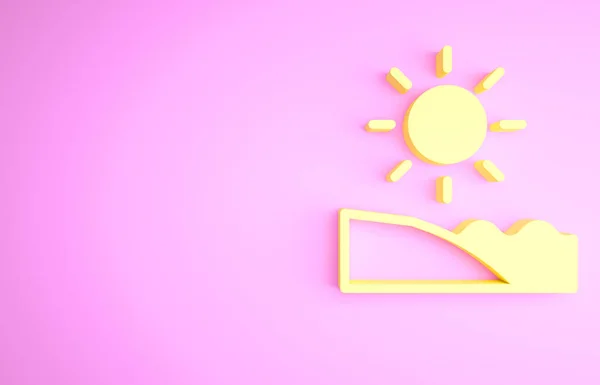 ピンクの背景に黄色のビーチアイコンを隔離 熱帯のビーチの風景 晴れた日だ 最小限の概念 3Dイラスト3Dレンダリング — ストック写真