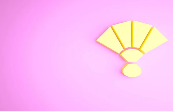 Yellow Fan Flamenco Accessory Icon Isolated Pink Background Minimalism Concept — Stock Photo, Image