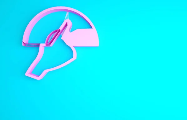 Розовая Женская Рука Открытым Фламенко Вентилятора Значок Аксессуара Изолированы Синем — стоковое фото