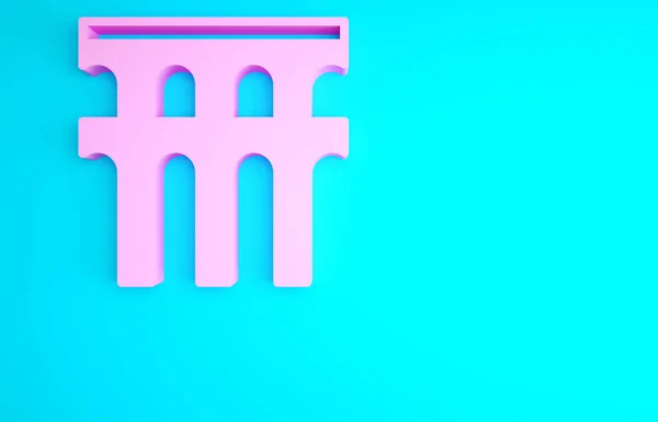 スペインのセゴビアのピンクの水道橋のアイコンは 青い背景に隔離されています ローマの水路の建物 スペインの象徴 最小限の概念 3Dイラスト3Dレンダリング — ストック写真