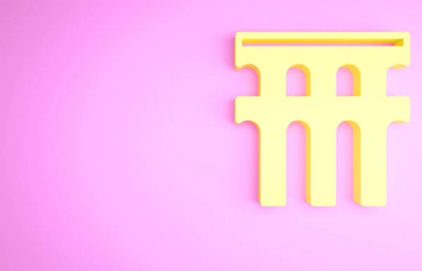 塞维利亚的黄色渡槽 西班牙的象征 在粉红色的背景上被隔离 罗马渡槽楼西班牙的国家象征 最低纲领的概念 3D渲染3D插图 — 图库照片