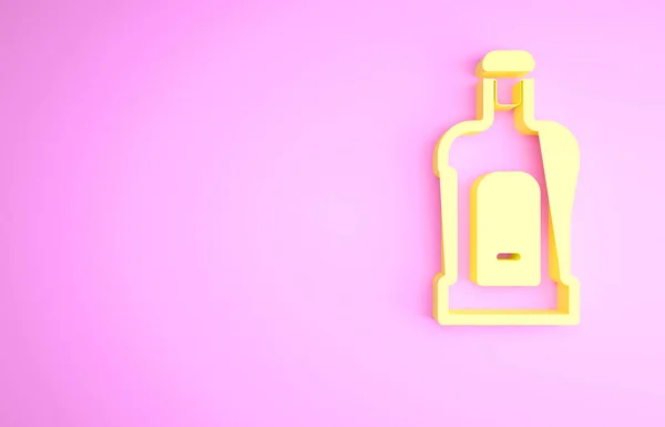 Ícone Amarelo Orujo Isolado Sobre Fundo Rosa Conceito Minimalismo Ilustração — Fotografia de Stock