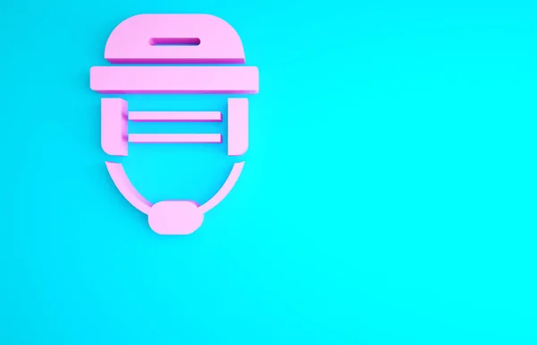 Pink Hockey Helmet Icon Isolated Blue Background Minimalism Concept Illustration — Stock Photo, Image