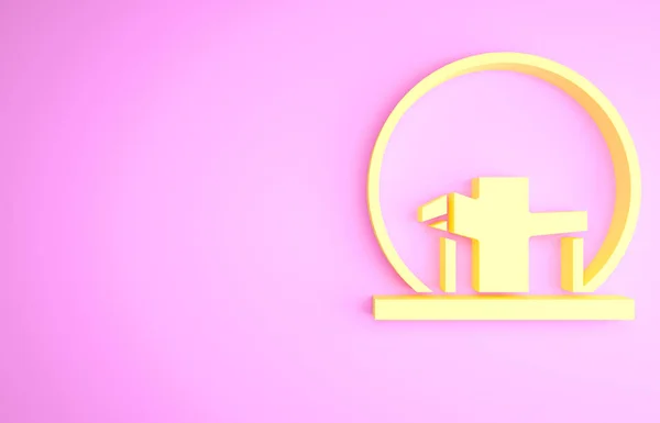 ピンクの背景に隔離された黄色のモントリオール生物圏アイコン 最小限の概念 3Dイラスト3Dレンダリング — ストック写真