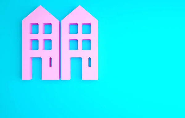 Pink House Icon Isolated Blue Background Home Symbol Minimalism Concept — Stock Photo, Image