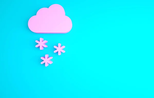 Pink Cloud Met Sneeuw Pictogram Geïsoleerd Blauwe Achtergrond Wolk Met — Stockfoto