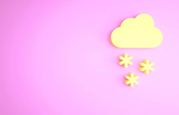 Gelbe Wolke Mit Schnee Symbol Auf Rosa Hintergrund Wolke Mit — Stockfoto