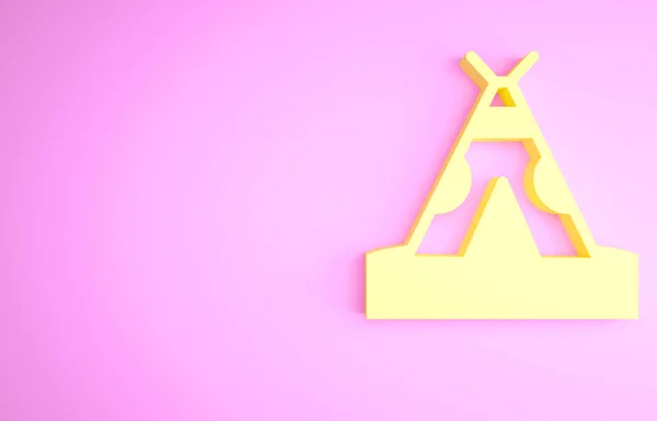 Yellow Traditional Indian Teepee Wigwam Icon Isolated Pink Background 인디언 — 스톡 사진