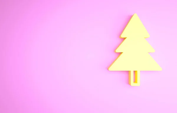 ピンクの背景に隔離された黄色のクリスマスツリーアイコン メリークリスマスとハッピーニューイヤー 最小限の概念 3Dイラスト3Dレンダリング — ストック写真