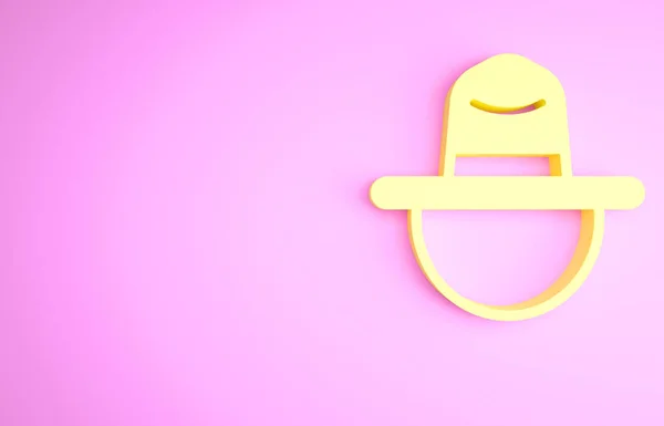 Yellow Canadian ranger hat uniform icon isolated on pink background. Minimalism concept. 3d illustration 3D render.