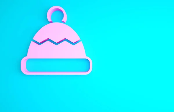 Rosa Beanie Hut Symbol Isoliert Auf Blauem Hintergrund Minimalismus Konzept — Stockfoto