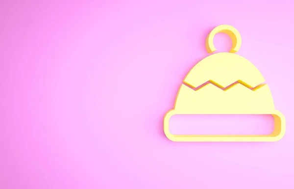 Yellow Beanie Hat Icon Isolated Pink Background Minimalism Concept Illustration — Stock Photo, Image