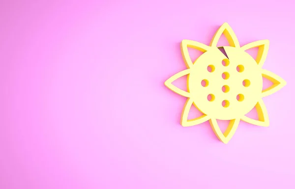Gelbe Sonnenblume Symbol Isoliert Auf Rosa Hintergrund Minimalismus Konzept Illustration — Stockfoto