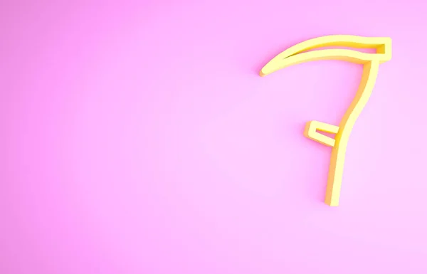ピンクの背景に隔離された黄色のスキスアイコン ハッピーハロウィンパーティー 最小限の概念 3Dイラスト3Dレンダリング — ストック写真