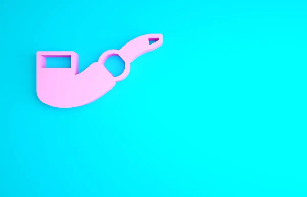 Pink Smoking Pipe Icon Isolated Blue Background Tobacco Pipe Minimalism — Stock Photo, Image