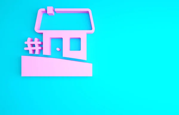 Pink Old Ukrainian House Hut Icon Isolated Blue Background Traditional — Stock Photo, Image