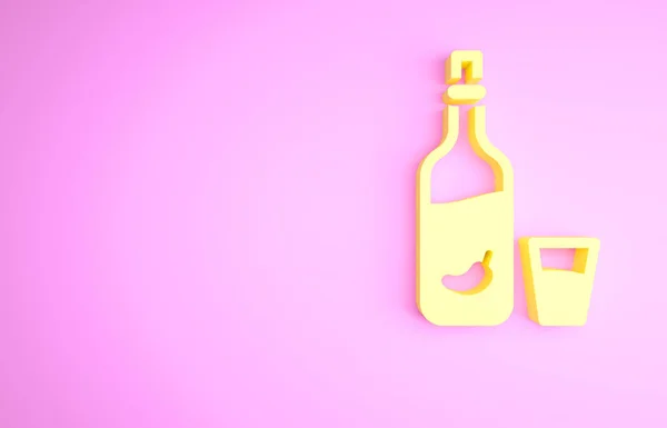 Amarelo Vodka Com Pimenta Ícone Vidro Isolado Fundo Rosa Álcool — Fotografia de Stock