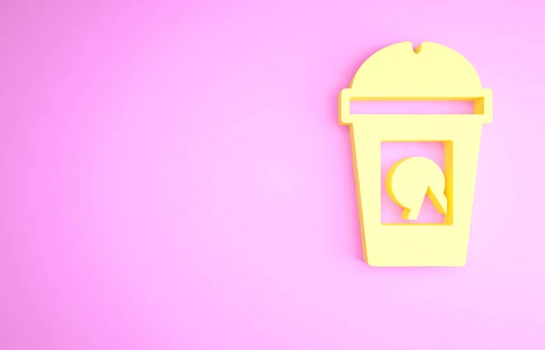 Желтая Чашка Кофе Пойти Значок Изолирован Розовом Фоне Снимите Отпечаток — стоковое фото