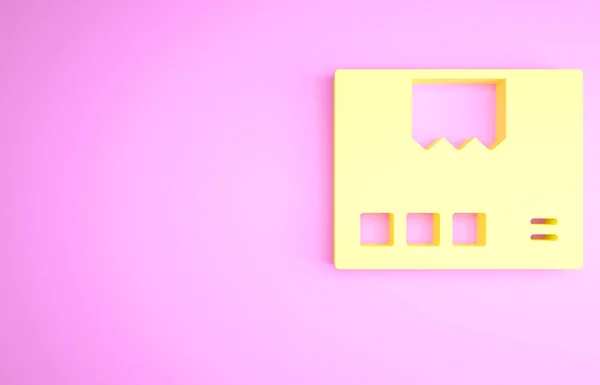 ピンクの背景に隔離された黄色のカートン段ボール箱のアイコン パッケージ 小包サイン 配達と梱包 最小限の概念 3Dイラスト3Dレンダリング — ストック写真