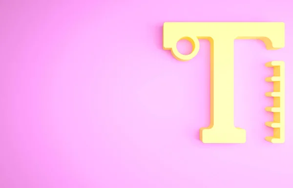 Żółta Ikona Tekstu Izolowana Różowym Tle Koncepcja Minimalizmu Ilustracja Renderowania — Zdjęcie stockowe