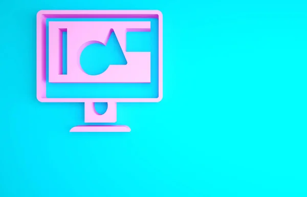Różowy Ekran Komputera Ikona Izolowane Niebieskim Tle Urządzenie Elektroniczne Przodu — Zdjęcie stockowe