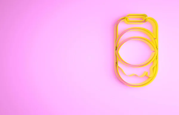 ピンクの背景に分離された黄色のペイントバケツアイコン 最小限の概念 3Dイラスト3Dレンダリング — ストック写真