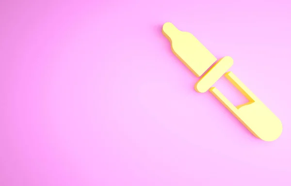 Yellow Pipette Icon Isolated Pink Background Element Medical Chemistry Lab — Stock Photo, Image