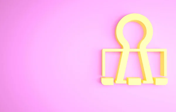Gelbes Binder Clip Symbol Isoliert Auf Rosa Hintergrund Büroklammer Minimalismus — Stockfoto