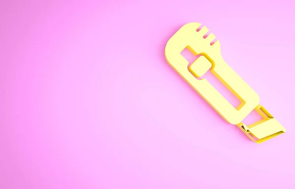 Icono Cuchillo Papelería Amarillo Aislado Sobre Fondo Rosa Cortador Papel —  Fotos de Stock