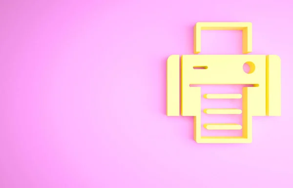 Ikona Žluté Tiskárny Izolovaná Růžovém Pozadí Minimalismus Ilustrace Vykreslení — Stock fotografie