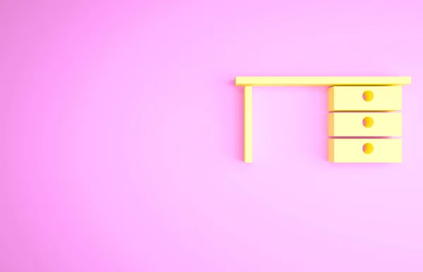 ピンクの背景に隔離された黄色のオフィスデスクアイコン 最小限の概念 3Dイラスト3Dレンダリング — ストック写真