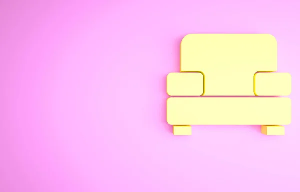 Желтый Значок Кресла Изолирован Розовом Фоне Концепция Минимализма Рендеринг — стоковое фото