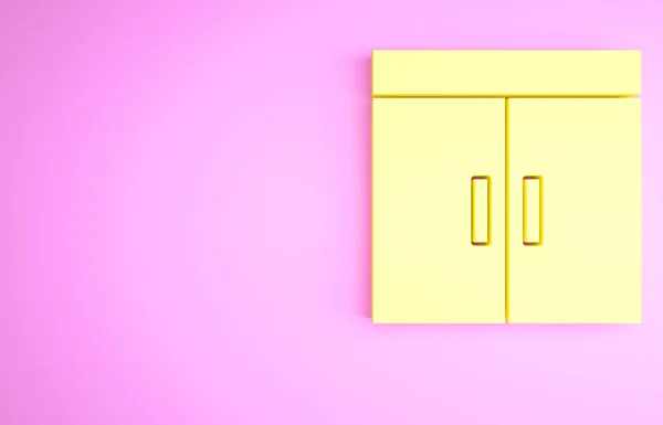 Ícone Guarda Roupa Amarelo Isolado Fundo Rosa Conceito Minimalismo Ilustração — Fotografia de Stock