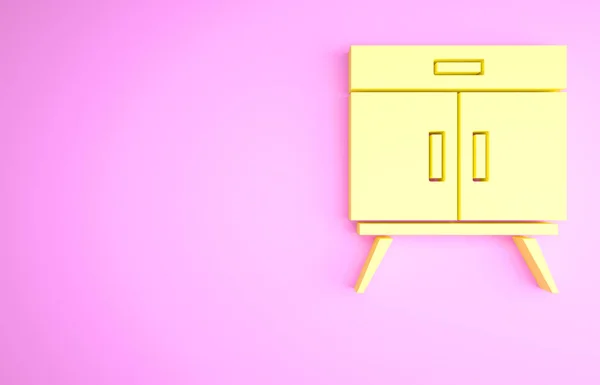 Жовтий Комод Значок Ізольований Рожевому Фоні Концепція Мінімалізму Ілюстрація Рендеринга — стокове фото