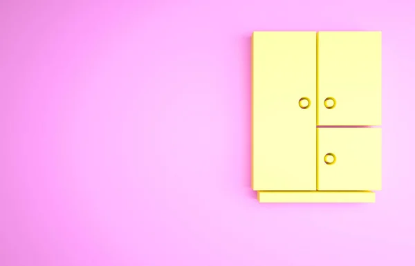 Żółta Ikona Szafy Izolowana Różowym Tle Koncepcja Minimalizmu Ilustracja Renderowania — Zdjęcie stockowe