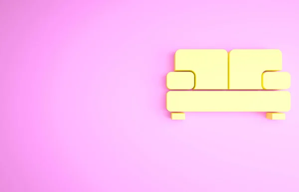 Yellow Sofa icon isolated on pink background. Minimalism concept. 3d illustration 3D render.