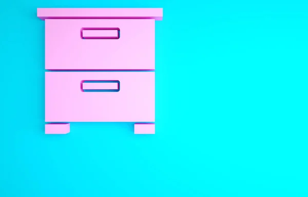 粉色家具床头柜图标隔离在蓝色背景 最低纲领的概念 3D渲染3D插图 — 图库照片