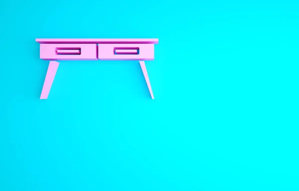 Icône Bureau Rose Isolé Sur Fond Bleu Concept Minimalisme Illustration — Photo