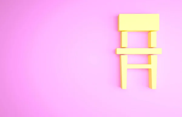 Желтый Значок Стула Изолирован Розовом Фоне Концепция Минимализма Рендеринг — стоковое фото