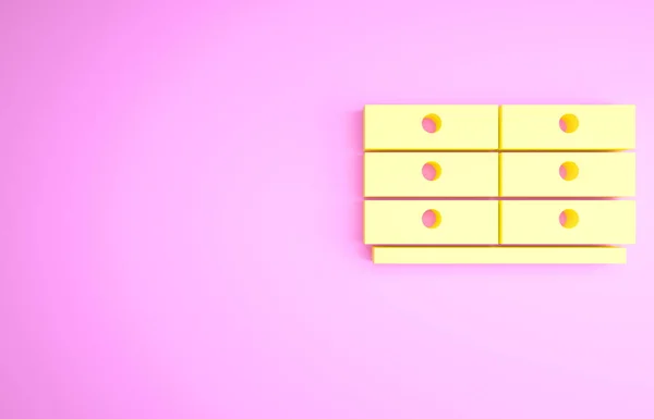 Pecho Amarillo Cajones Icono Aislado Sobre Fondo Rosa Concepto Minimalista — Foto de Stock