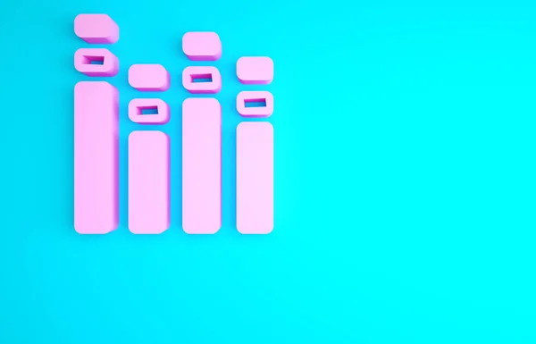 粉色音乐均衡器图标孤立在蓝色背景 音频数字均衡器技术 控制面板 脉冲音乐 最低纲领的概念 3D渲染3D插图 — 图库照片